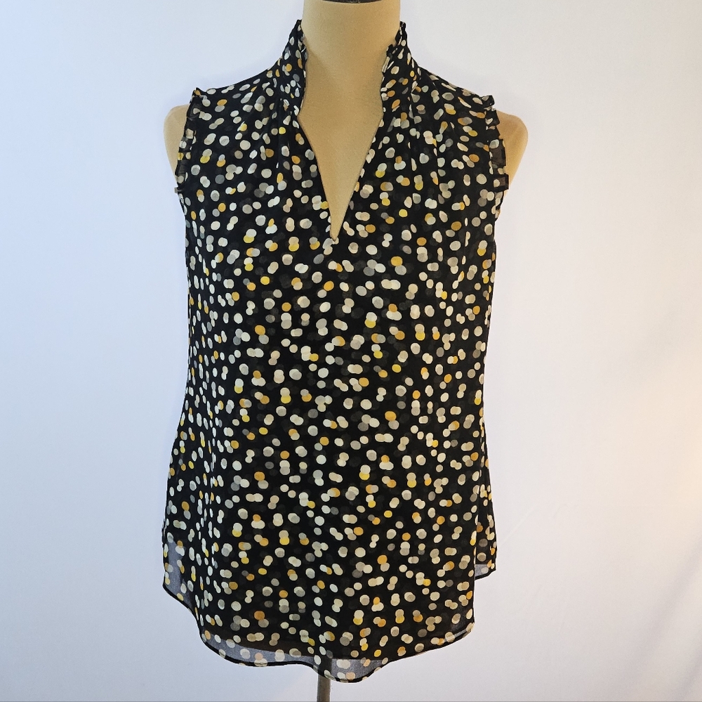 White House Black Market Polka Dot Sleeveless Top - Black, White, Yellow - 8
